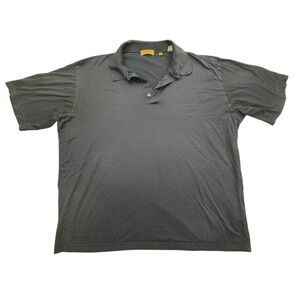 Paul Stuart Polo Shirt Mens XL Blue Solid Casual Made Italy Short Sleeve STAIN